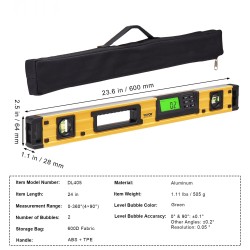 Digitaalinen magneettinen vatupassi 600 mm alumiiniseos LED-taustavalaistu näyttö 0–360° mittausalue