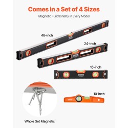 4-osainen magneettinen vatupassisarja alumiinirunko 10 16 24 48 tuumaa fluoresoivat kuplaputket