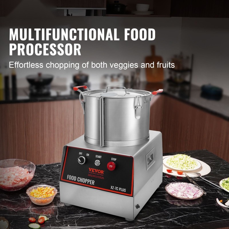 Monitoimikone vihanneksille ruostumatonta terästä 7QT-kulho 750W 2 S-muotoista terää