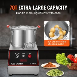 Monitoimikone vihanneksille ruostumatonta terästä 7QT-kulho 750W 2 S-muotoista terää