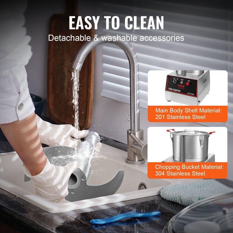 Monitoimikone vihanneksille ruostumatonta terästä 7QT-kulho 750W 2 S-muotoista terää