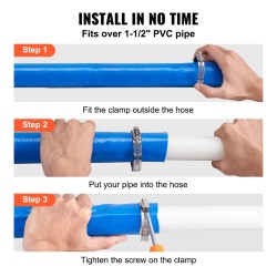 Huuhteluletku PVC-muovinen 2-tuumainen 15,24 m uima-altaan jäteveden poistoon ruostumattomilla kiristimillä