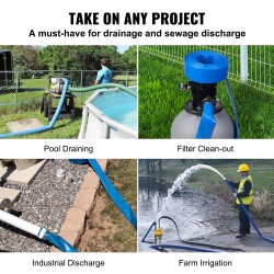 Huuhteluletku PVC-muovinen 2-tuumainen 15,24 m uima-altaan jäteveden poistoon ruostumattomilla kiristimillä