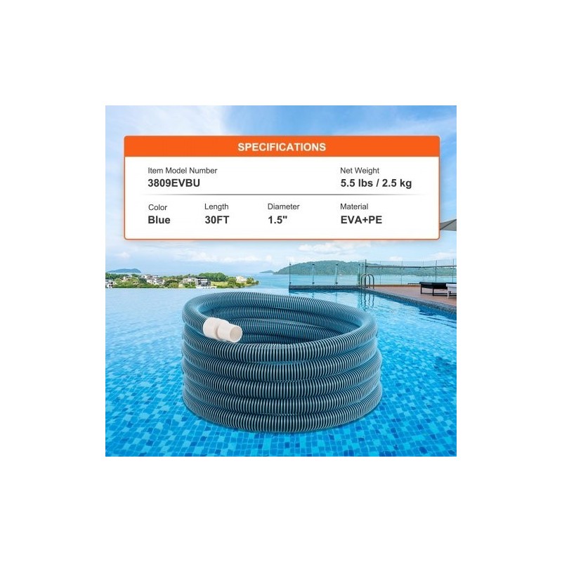 Allasimuriletku 38 millimetrin halkaisija 9,1 metrin pituus tyhjennykseen ja imurointiin