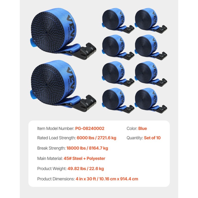 Vinssihihnat polyesteri 9,1 m 10,2 cm 2,7 t kantavuus 10 kpl