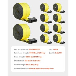 Vinssihihnat polyesteri 10 kpl 10,2 cm 12,2 m 2,7 t tasakoukku