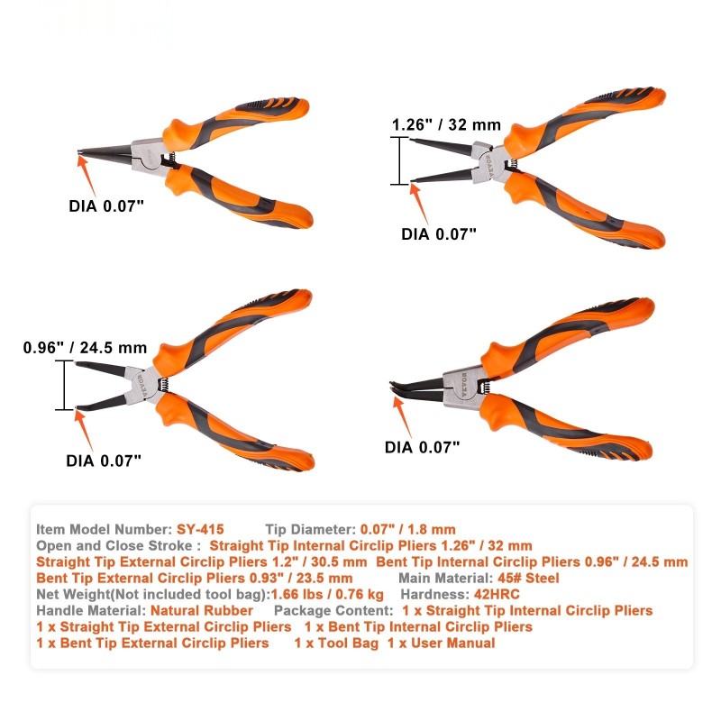 Seegerengaspihdisarja 4-osainen korkeahiiliterästä 0,2 cm kärjillä sisä- ja ulkopuolisille