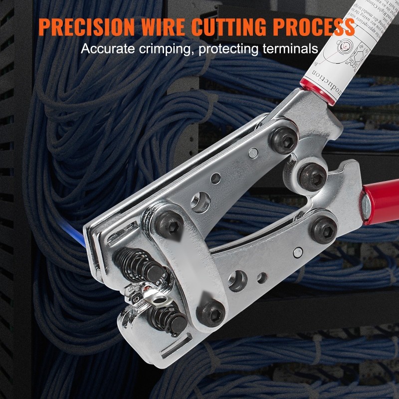 Kaapelikenkäpuristin karkaistu teräsrunko viputoiminen kahva 6–50 mm² puristusalue 60 kpl alumiinirenkaita