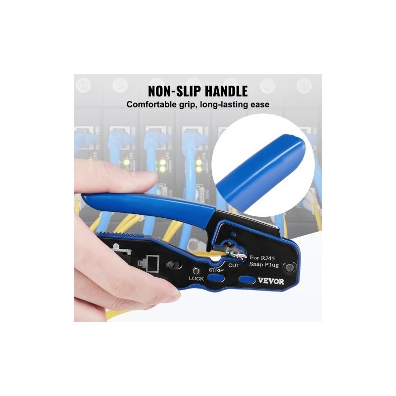 Monitoiminen RJ45-puristustyökalu 8-napaisille liittimille karkaistu teräs 20 läpivientiliitintä johdonkuorija ja verkkotesteri