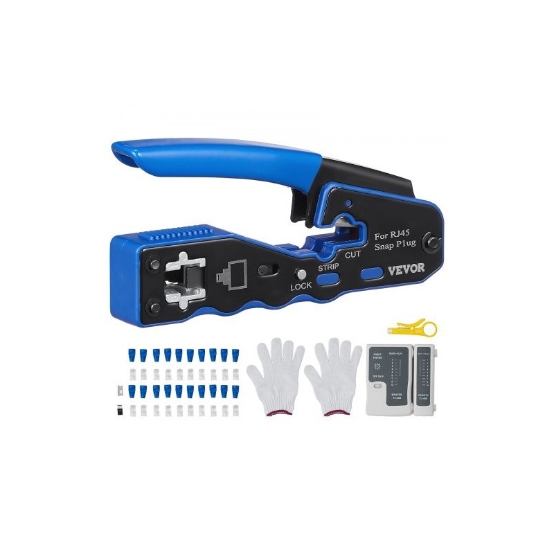 Monitoiminen RJ45-puristustyökalu 8-napaisille liittimille karkaistu teräs 20 läpivientiliitintä johdonkuorija ja verkkotesteri