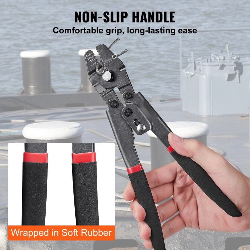 Puristustyökalu vaijerille 0,1–2,2 mm teflonpinnoitettu sisältää vaijerileikkurin ja 160 alumiiniholkkia