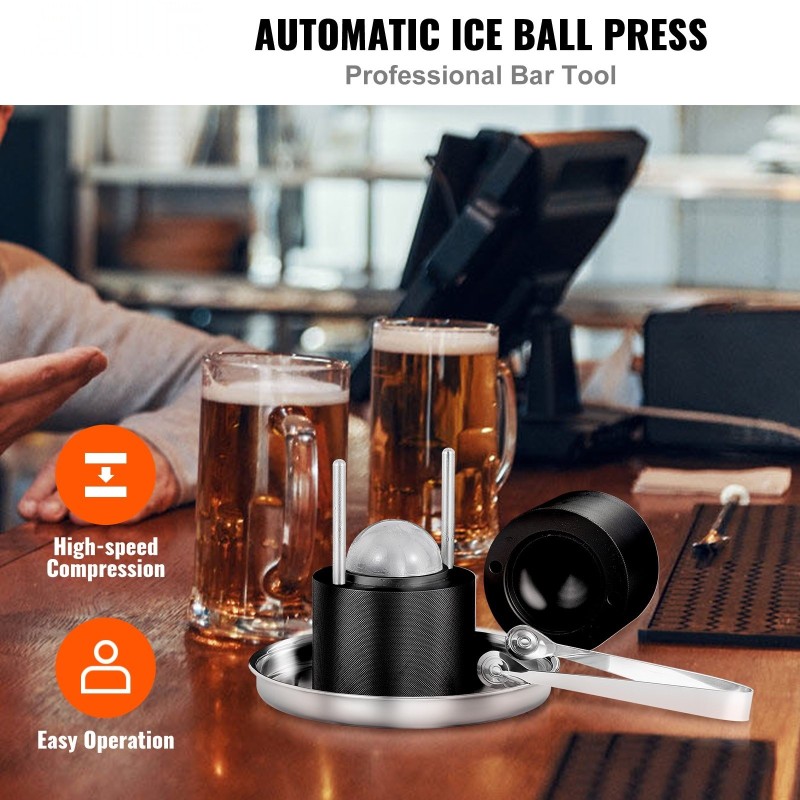 Jääpallopuristin ilmailualumiinia 60 mm palloille viskille ja cocktaileihin mukana pihdit ja tippalokero