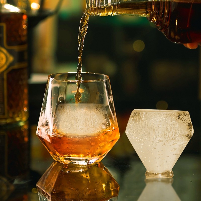 Jäätimanttipuristin lentokonealumiini 65 mm mukana jääpihdit ja tippatarjotin viskille ja cocktaileille