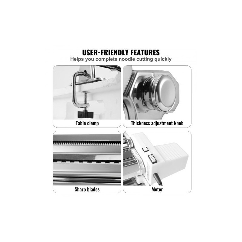 Sähköinen pastakone 430-ruostumatonta terästä 9 säädettävää paksuutta kahdella leveydellä