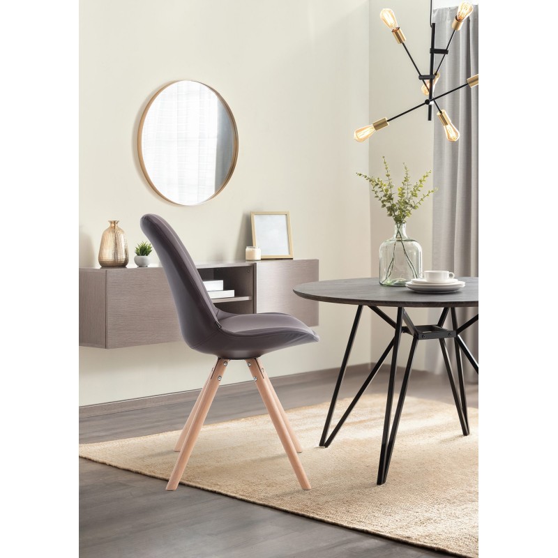 Pyöreä keinonahkainen ruokailutuoli pyökkijaloin, mukava ja tukeva