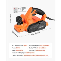 Sähköinen käsihöylä 82 mm leikkuuleveys 650 W 2 mm 2 terää