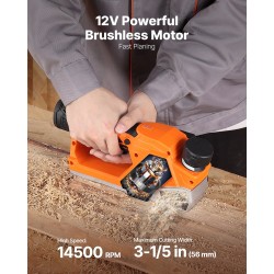 Akkukäyttöinen käsihöylä 56 mm leikkuuleveys harjaton moottori 12 V 2 Ah