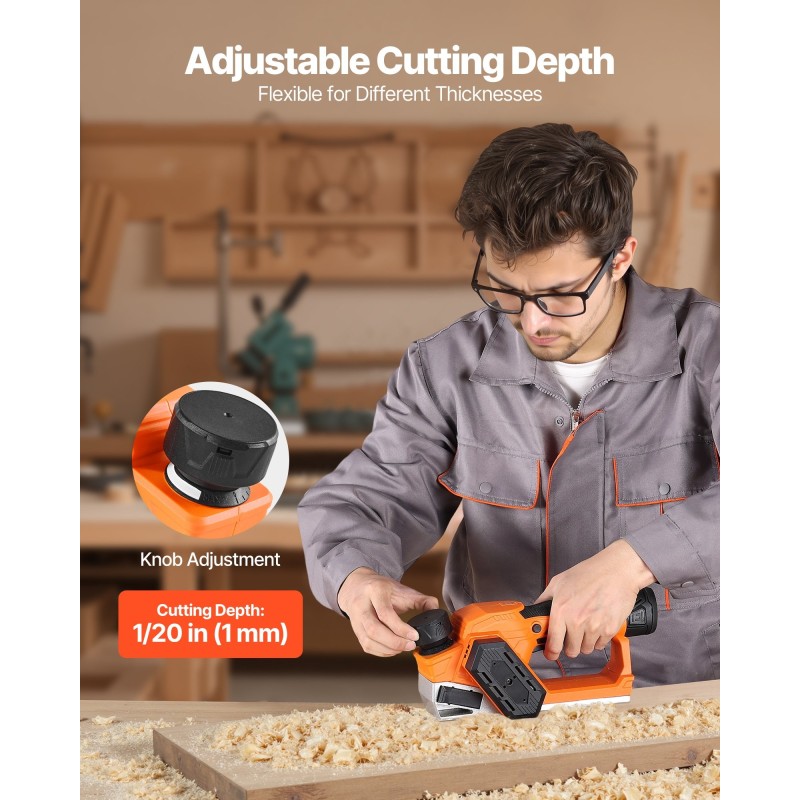 Akkukäyttöinen käsihöylä 56 mm leikkuuleveys harjaton moottori 12 V 2 Ah