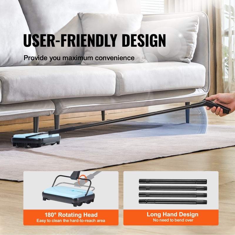 Käsikäyttöinen matto- ja lattiaharja 300 ml pölysäiliö 200 mm harjausleveys