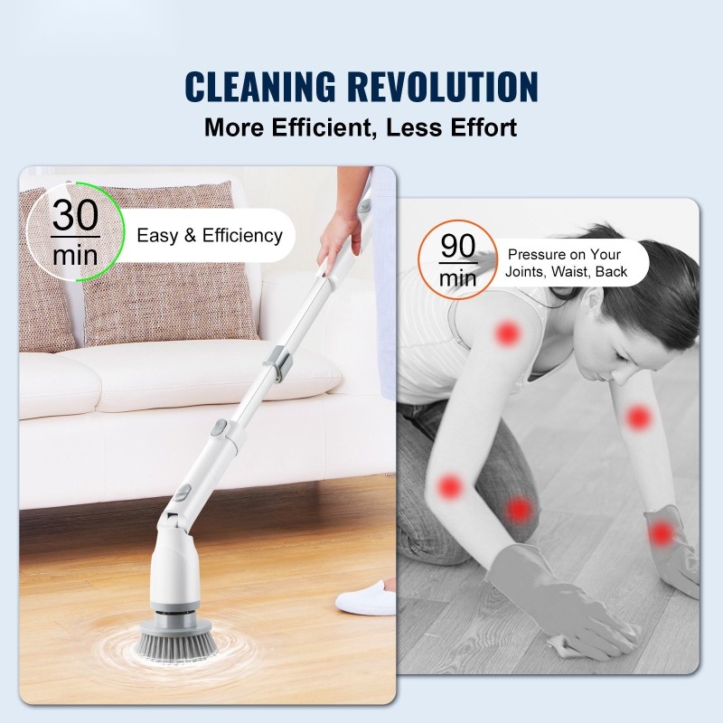 Sähköinen pyörivä pesuharja langaton kaksi nopeutta yhdeksänkymmenen minuutin käyttöaika teleskooppivarsi neljä harjapäätä