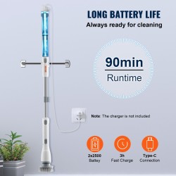 Sähköinen pyörivä pesuharja langaton kaksi nopeutta yhdeksänkymmenen minuutin käyttöaika teleskooppivarsi neljä harjapäätä