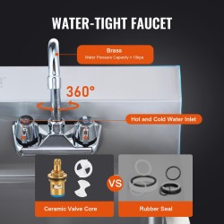 Käsienpesuallas ruostumatonta terästä seinäasennettava 432x381x330 mm kääntyvällä hanalla