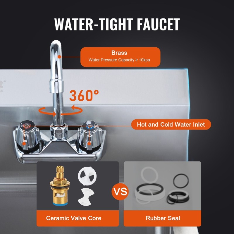 Käsienpesuallas ruostumatonta terästä seinäasennettava 432x381x330 mm kääntyvällä hanalla