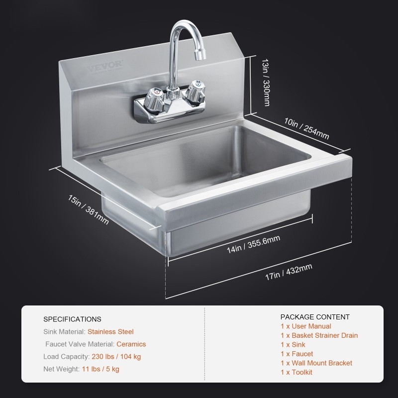 Käsienpesuallas ruostumatonta terästä seinäasennettava 432x381x330 mm kääntyvällä hanalla