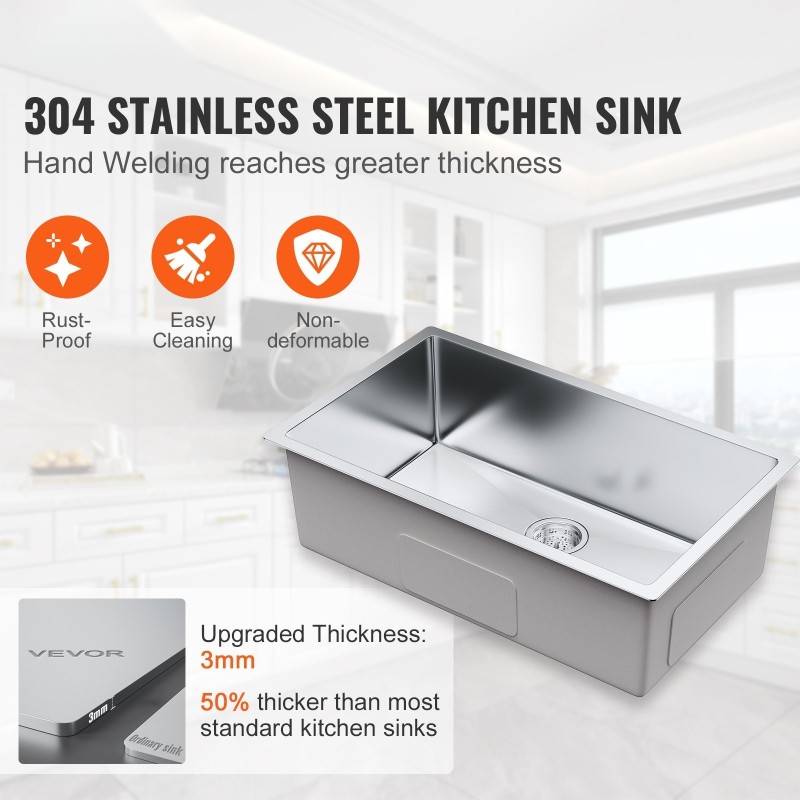 Keittiöallas 304-ruostumaton teräs alta-asennettava yksiallas 230 mm syvä 762x457 mm 3 kpl