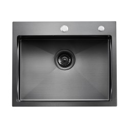 Keittiöallas päältä asennettava 304 ruostumaton teräs 68x45 cm yksiallas musta