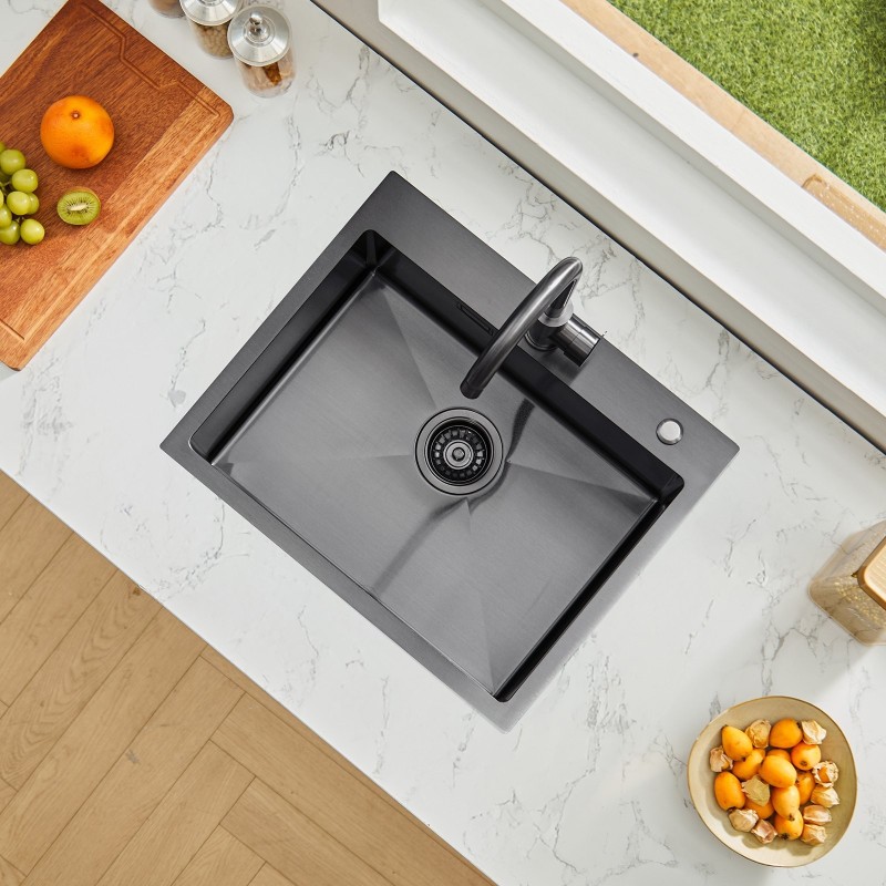 Keittiöallas päältä asennettava 304 ruostumaton teräs 68x45 cm yksiallas musta