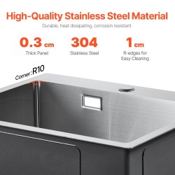 Keittiöallas päälle asennettava 55x45 cm 304-ruostumaton teräs yksialtainen 19 cm syvä