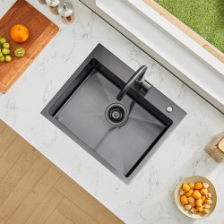 Keittiöallas 304 ruostumaton teräs 55x45 cm ylhäältä asennettava yksialtainen musta