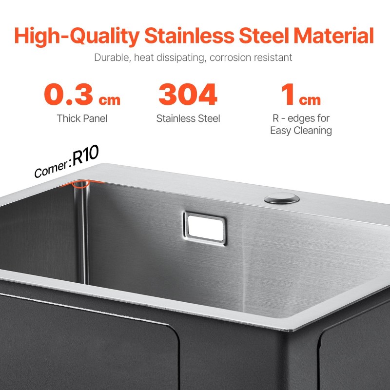 Tiskiallas 304-ruostumatonta terästä päälle asennettava yksialtainen 40x45 cm