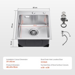 Tiskiallas 304-ruostumatonta terästä päälle asennettava yksialtainen 40x45 cm