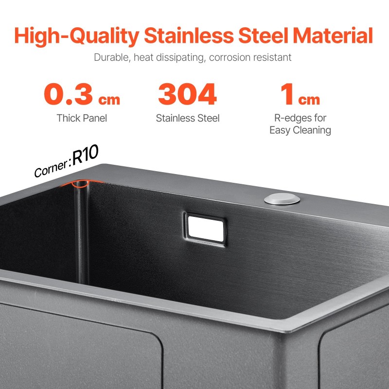 Keittiöallas 304-ruostumatonta terästä 40x45 cm yhdenaltaainen ylhäältä asennettava musta