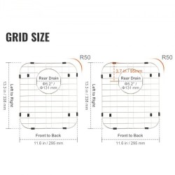 Allassuojaritilä 304-ruostumatonta terästä 338 x 295 mm R50-kulmasäde 2 kpl keittiöaltaaseen