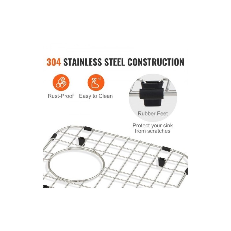 Allassuojaritilä 304-ruostumatonta terästä 338 x 295 mm R50-kulmasäde 2 kpl keittiöaltaaseen