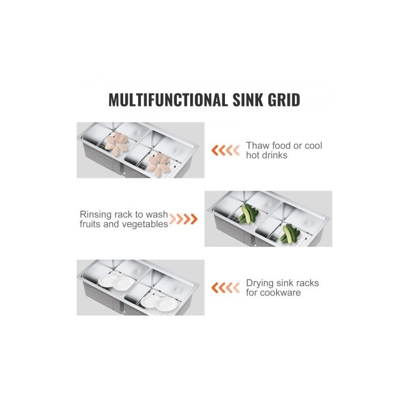 Allassuojaritilä 304-ruostumatonta terästä 338 x 295 mm R50-kulmasäde 2 kpl keittiöaltaaseen