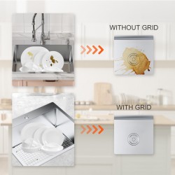 Altaan suojaritilä 304-ruostumatonta terästä 725x395 mm kumijaloilla keskellä oleva viemäriaukko R20 kulmasäteellä