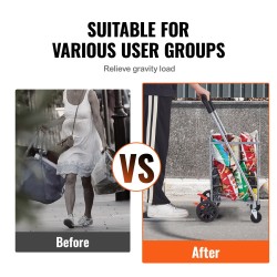 Kokoontaitettava rautaputkirunkoinen ostoskärry 49,9 kg kantavuus kääntyvillä etupyörillä