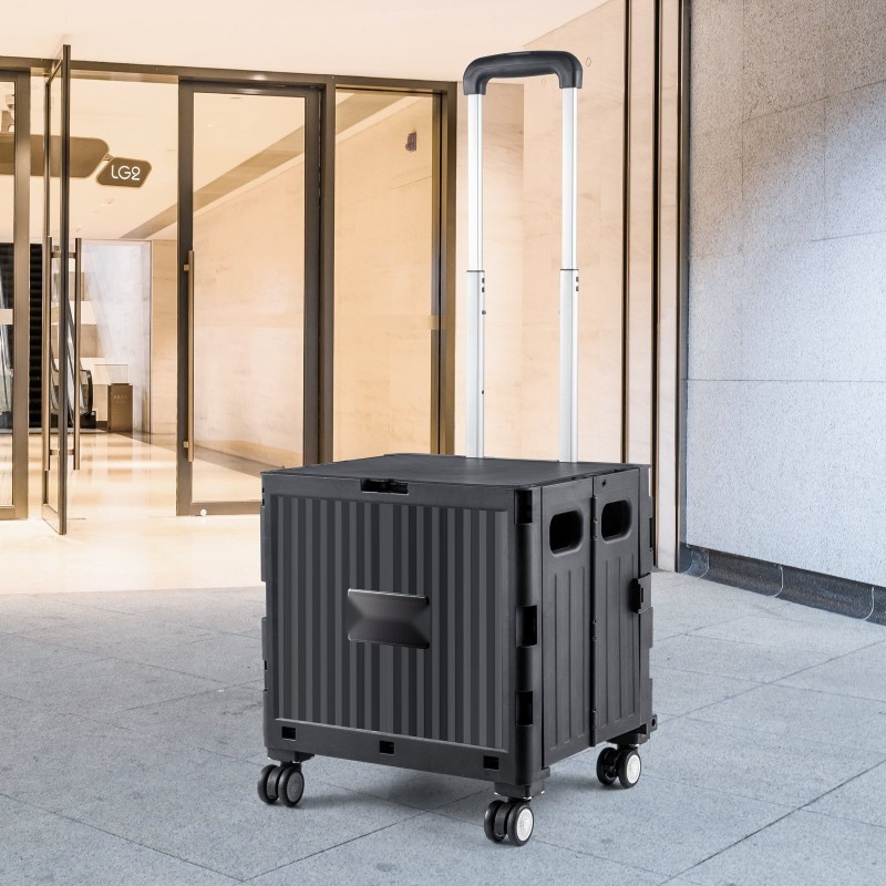 Taitettava käyttövaunu PP-kori 49,8 kg kantavuus 4 kääntyvää pyörää teleskooppikahva