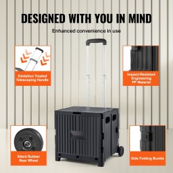 Taitettava käyttövaunu PP-muovinen 36 kg kantavuus teleskooppikahva kaksi pyörää