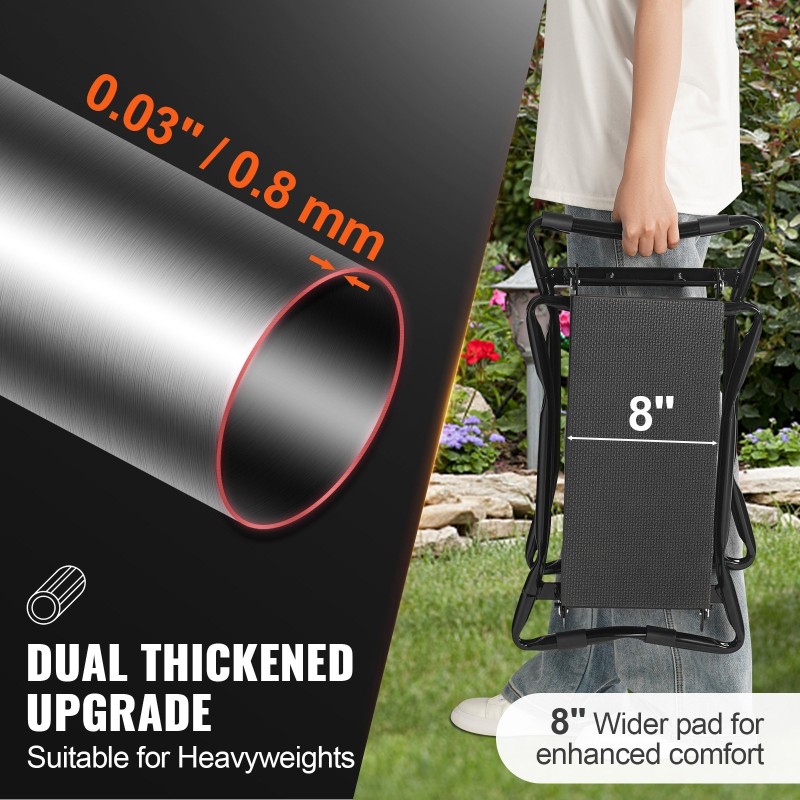 Puutarhatuoli ja polvistumisalusta hiiliteräsrunko 20,3 cm EVA-pehmuste 150 kg kantavuus