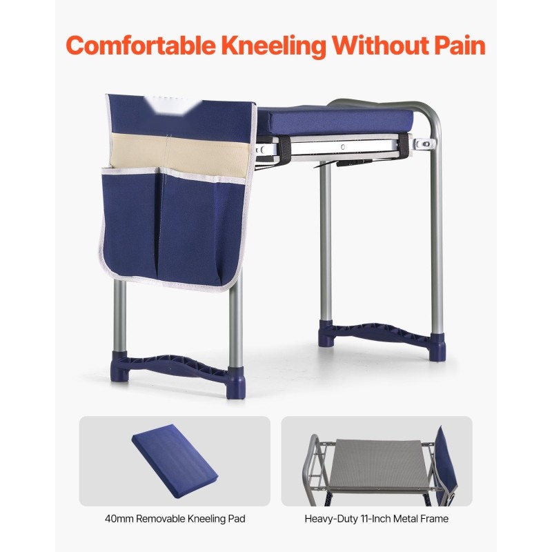 Puutarhapenkki ja polvialusta paksu polvityyny teräsrunko taitettava irrotettava työkalulaukku liukumaton