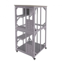 kolmitasoinen kissatarha kuusipuuta ja galvanoitua verkkoa ulkokäyttöön vedenpitävällä bitumikatolla pyörillä