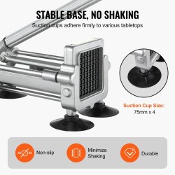 Manuaalinen perunaleikkuri alumiinista ja ruostumattomasta teräksestä imukuppijaloilla 1/2 ja 3/8 tuuman terillä