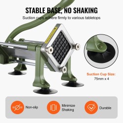 Manuaalinen perunaleikkuri alumiinirunko ja 1/2-tuumainen ruostumaton terä imukuppeilla ja ergonomisella kahvalla