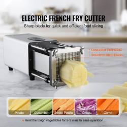 Sähköinen ranskanperunaleikkuri ruostumattomilla terillä puoli ja kolme kahdeksasosaa tuumaa