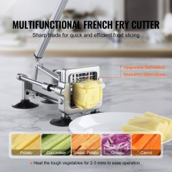 Manuaalinen perunaleikkuri alumiini ja ruostumaton teräsrunko 3 teräkokoa imukupilliset jalat